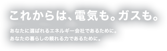 これからは、電気も。ガスも。 あなたに選ばれるエネルギー会社であるために。あなたの暮らしの頼れる力であるために。