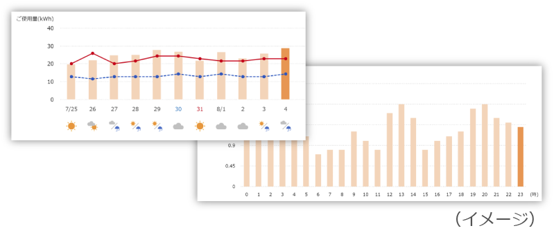 電気使用量や日別・時間帯別の電気使用量の確認サンプル